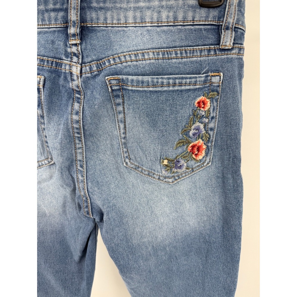 Guess Los Angeles Floral Embroidered Skinny Jeans Medium Wash Blue Size 27x27 - Picture 6 of 6